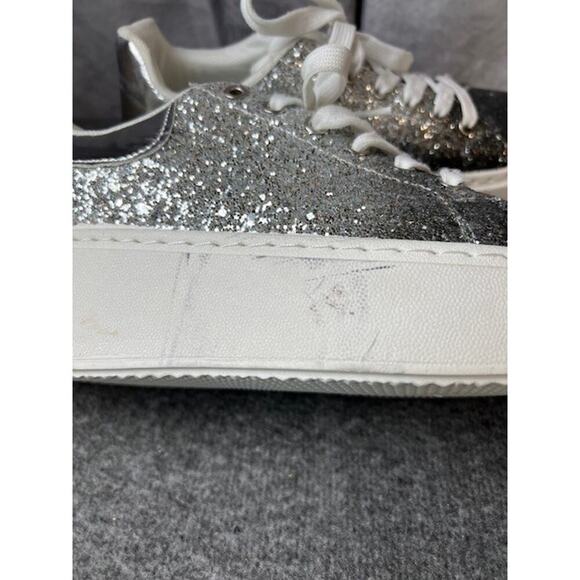 New York And Company Raphaela Silver Glittery Platform Sneakers Size 8.5 - Picture 3 of 10